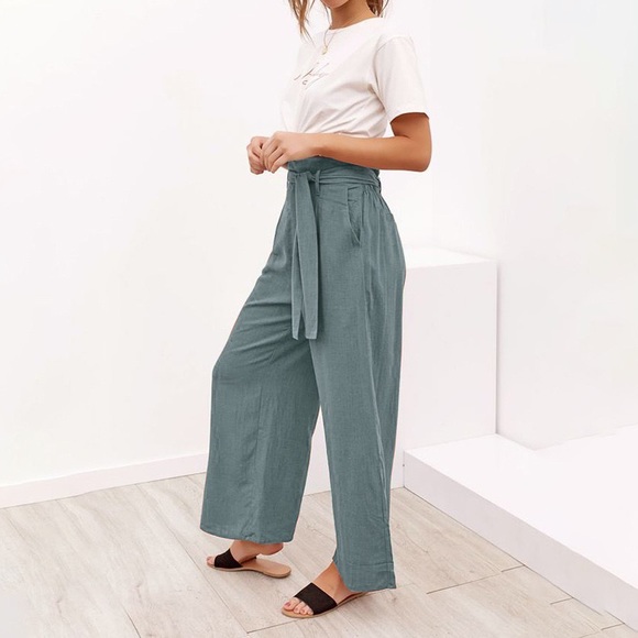 B2G1♦️🆕Spring High Rise Wide Leg Pants Pale Green - Picture 2 of 5